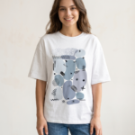 Abstract Art Oversized T-Shirt for Women – White