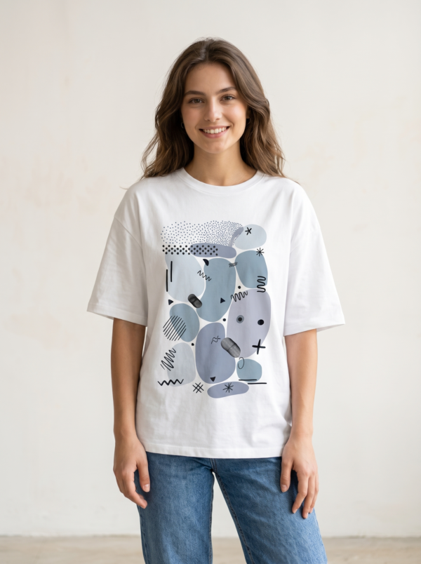 1000242834-clean Abstract Art Oversized T-Shirt for Women – White